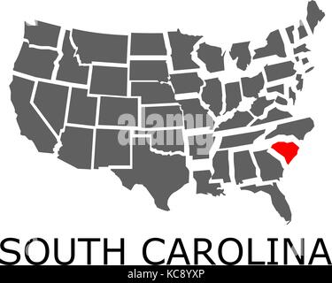 Angrenzenden geographische Karte von USA mit dem Staat South Carolina mit roter Farbe markiert. Stock Vektor