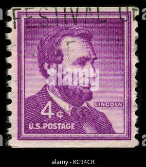 Usa - ca. 1930: einen Stempel in den usa zeigt ein Bild portrait Abraham Lincoln gedruckt (Februar 12, 1809 - April 15, 1865) diente als 16. Präsident der Stockfoto