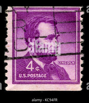 USA-CIRCA 1959: Eine Briefmarke zeigt Bildporträt Abraham Lincoln (12. Februar 1809 – 15. April 1865) diente als 16. Präsident der Vereinigten Staaten von Amerika Stockfoto