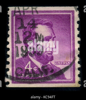 USA-CIRCA 1959: Eine Briefmarke zeigt Bildporträt Abraham Lincoln (12. Februar 1809 – 15. April 1865) diente als 16. Präsident der Vereinigten Staaten von Amerika Stockfoto