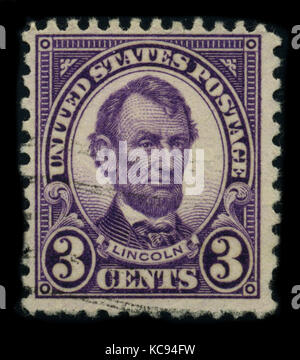 USA-CIRCA 1924: Eine Briefmarke zeigt Bildporträt Abraham Lincoln (12. Februar 1809 – 15. April 1865) diente als 16. Präsident der Vereinigten Staaten von Amerika Stockfoto