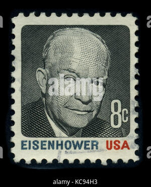 USA - CA. 1980: Ein Briefmarkenbild zeigt Bildporträt Dwight David 'Ike' Eisenhower (* 14. Oktober 1890 bis 28. März 1969) war ein US-amerikanischer General Stockfoto