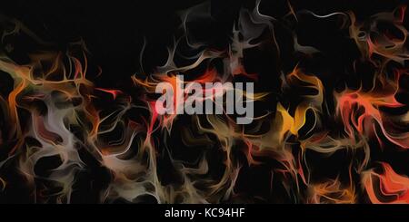 Abstrakte elektrisierenden Linien, rauchig fraktale Struktur Muster, digitale Illustration Kunst Arbeit der Rendering chaotischen Gelb und Rot auf dem dunklen Hintergrund. Stockfoto