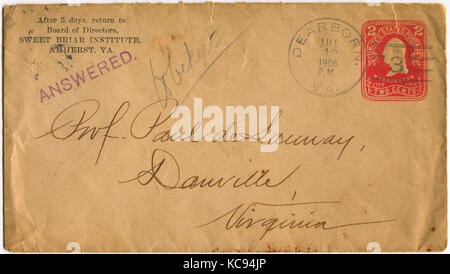 USA - ca. 1906: Mailing-Umschlag mit Briefmarken gewidmet G. Washington, ca. 1906. Stockfoto