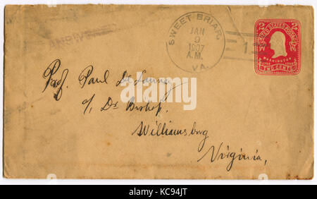USA - ca. 1907: Mailing-Umschlag mit Briefmarken G. Washington, ca. 1907 gewidmet. Stockfoto