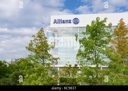 München, Deutschland - 22, 2014 August: Allianz se Versicherung und Finanzen Investment Group. moderne Büro- und Verwaltungsgebäudes in München Stockfoto