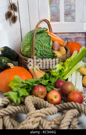 Vielzahl von rohem Gemüse zu Kochen einer französischen Pot-au-feu Stockfoto