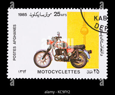 Briefmarke aus Afghanistan, das für ein Motorrad. Stockfoto
