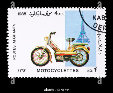 Briefmarke aus Afghanistan, das für ein Motorrad. Stockfoto
