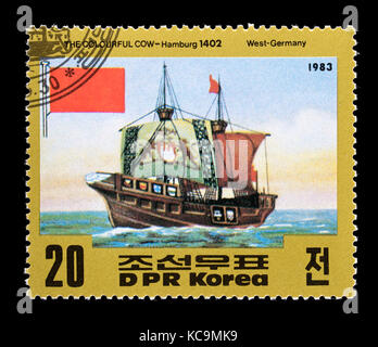 Briefmarke aus Nordkorea, die alten Segelschiff der Bunten Kuh, Hamburg 1402.