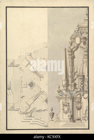 Die Hälfte Grundriss und die Hälfte der Erhöhung von einem Katafalk für dei Medici Cosimo III., Großherzog von Toskana (1642-1723 Stockfoto