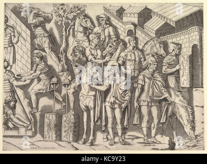 Speculum romanae Magnificentiae: Roman Reiter, vom Trajan Spalte, Marco Dente, 16. Jahrhundert Stockfoto