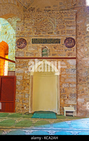 Antalya, Türkei - 12. Mai 2017: Die mihrab in alaaddin Moschee, auch bekannt als yivliminare oder Ulu Cami (Große Moschee), die Nische in der Wand, zeigt dies an, dass Stockfoto
