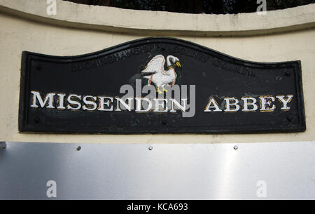 Great Missenden, missenden Abbey unterzeichnen, Chiltern Hills, Buckinghamshire, Stockfoto