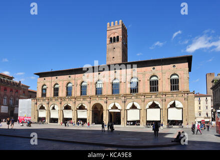 Palazzo del Podesta, Piazza Maggiore, Bologna, Italien Stockfoto