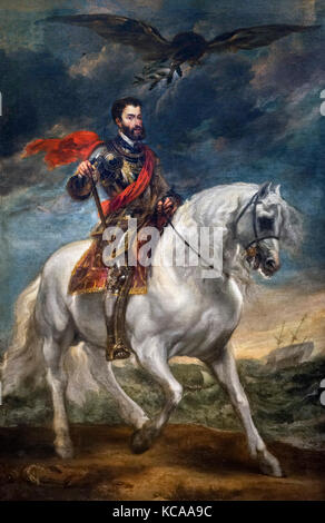 Equestrian portrait von Kaiser Karl V. (1500-1558) von Sir Anthony Van Dyck (1599-1641), Öl auf Leinwand, 1621-27 Stockfoto