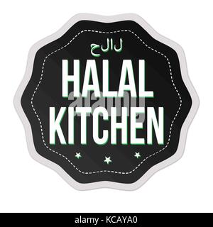 Halal Küche Aufkleber oder Beschriftung auf weißem Hintergrund, Vector Illustration Stock Vektor