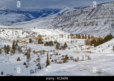 MAMMOTH HOT SPRINGS, WYOMING, 24. Januar 2017 : Fort Yellowstone war ein Fort der US-Armee, das 1891 in Mammoth Hot Springs gegründet wurde. Sie wurde als A bezeichnet Stockfoto