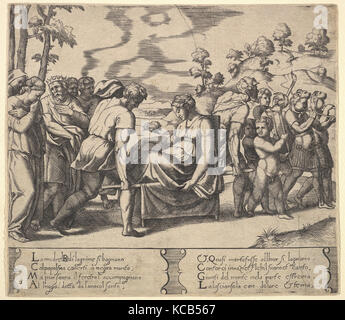 Platte 5: Psyche auf einer Sänfte getragen, von der "Fabel von Cupd und Psyche", Meister der Sterben, 1530-60 Stockfoto