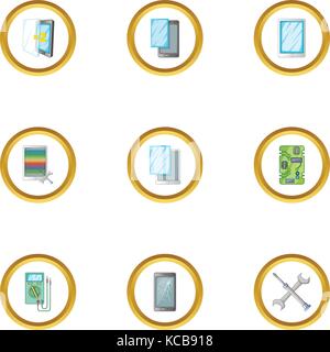 Defekte Telefone fix Symbole, Cartoon Stil Stock Vektor