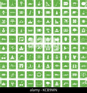 100 world Icons Set grunge Grün Stock Vektor