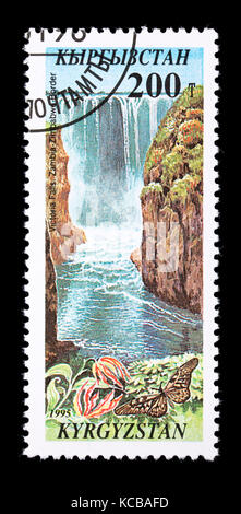 Briefmarke aus Kirgisistan, Victoria Falls. Stockfoto