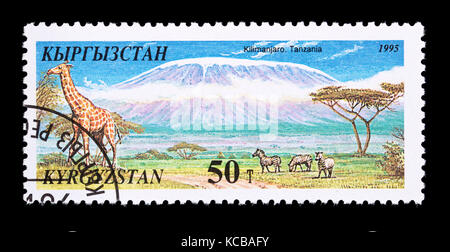 Briefmarke aus Kirgisistan, Mt. Kilimanjaro Stockfoto