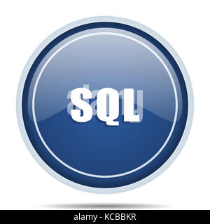 Blaues rundes SQL-Websymbol. Isolierte Internettaste für Webdesign und Smartphone-Anwendungen. Stockfoto