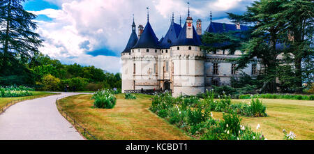 Schöne Chaumont-sur-Loire Schloss, Ansicht mit Gärten, Frankreich. Stockfoto