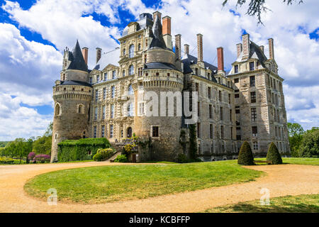 Schöne Märchen castlr Chateau de Brissac in berühmten Loiretal, Frankreich Stockfoto