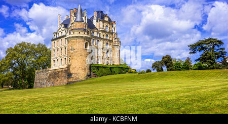 Schöne Märchen castlr Chateau de Brissac in berühmten Loiretal, Frankreich Stockfoto