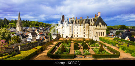 Schönen Schloss Langeais, mit Gärten, Loire Tal, Frankreich. Stockfoto