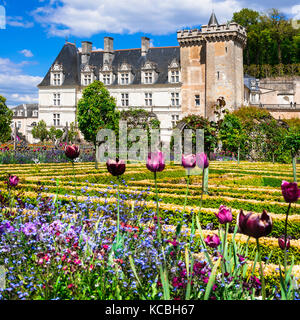 Schönen Schloss Villandry, Loire-Tal, mit Gärten, Frankreich. Stockfoto