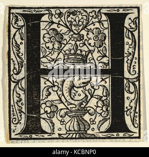 Zeichnungen und Drucke, Drucken, Initial H mit Dolphin und Krone, Mitte des 16. Jahrhunderts, 1532, 1554, Holzschnitt Stockfoto