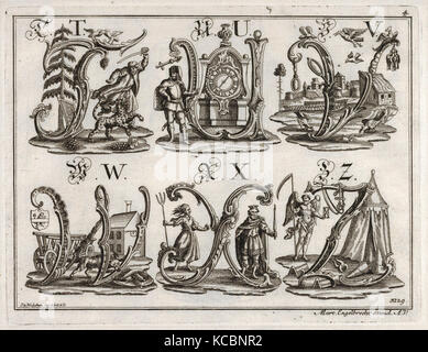 Zeichnungen und Drucke, Drucken, dekoriert mit lateinischem Alphabet, Künstler, Verleger, Johann David Nessenthaler, Martin Engelbrecht, Deutsch Stockfoto