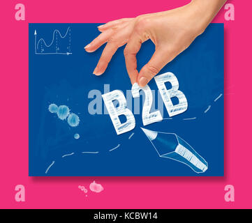 Eine Hand Aufnehmen einer Business-to-business Konzept zu einer farbenfrohen Zeichenbrett. Stockfoto
