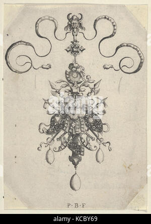 Vertikale Panel mit Design für einen Anhänger, von Omnis Generis Instrumenta Bellica, Paul Birckenhultz, Ca. 1600 Stockfoto