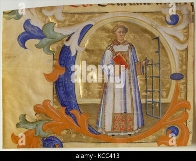 Manuskript Beleuchtung mit Saint Lawrence in einem ersten C, von einer allmählichen, Don Simone Kamaldulenser, Ca. 1380 - 90 Stockfoto