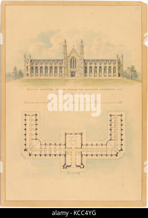 Design übernommen von Gouverneur Maurer für die Universität von Michigan (Elevation und Plan), Alexander Jackson Davis, 1838 Stockfoto