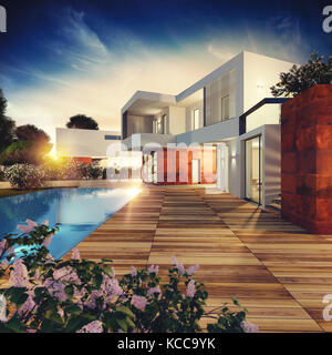 Luxus Villa Projekt. 3D-Rendering Stockfoto