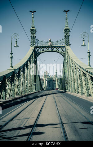 Die historische Freiheitsbrücke oder Freiheitsbrücke, die zwischen 1894 und 1896 über die Donau erbaut wurde und die die Gebiete Pest und Buda in Budapest, Ungarn, verbindet Stockfoto