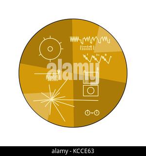 Vector Illustration der Voyager Golden Record mit Erläuterung auf weißem Hintergrund. Raum und Sonnensystem Thema. Stock Vektor