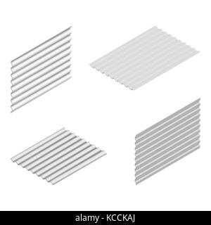 Blatt Welle Schiefer und Stahl Profil auf weißem Hintergrund, vertikale und horizontale Anordnung. Element der Gestaltung von Baustoffen. Stock Vektor