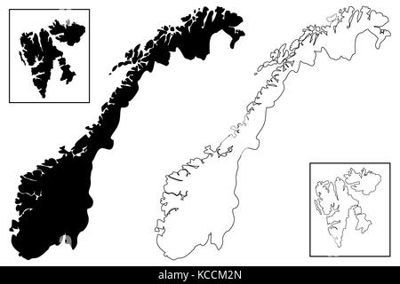 Norwegen karte Vektor-illustration, kritzeln Skizze Norwegen (Svalbard) Stock Vektor