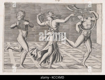 Speculum romanae Magnificentiae: Tanz der Faune und Bacchants, Anonym, nach Agostino Veneziano, Anfang des 16. Jahrhunderts Stockfoto