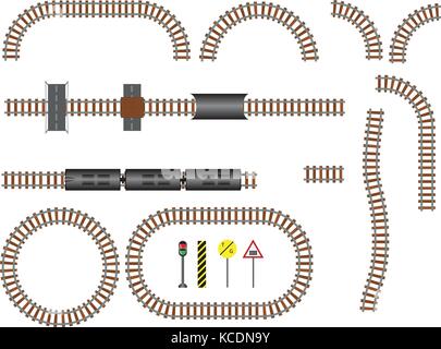 Vektor Eisenbahn- und Eisenbahnstrecken Bau elemente. gewellt trackway Struktur für Verkehr Zug. Vector Illustration. Stock Vektor