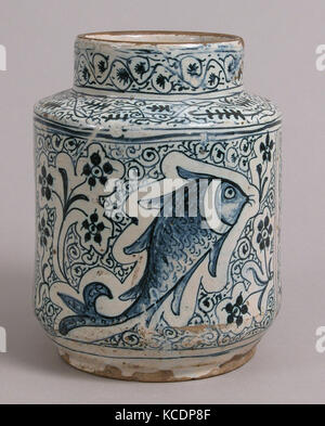 Apotheke Jar, 1400 s, Made in Florenz, Toskana, Italien, Italienisch, Tin-glasiert Steingut, Gesamt: 9 x 7 3/16 in. (22,9 x 18,3 cm Stockfoto