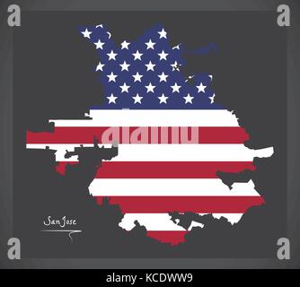 San Jose Kalifornien Karte mit amerikanischen Nationalflagge Abbildung Stock Vektor