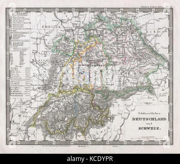 1862, Stieler Karte von Süddeutschland und der Schweiz Stockfoto