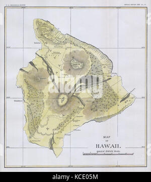 1883, U.S.G.S. Karte der Insel von Hawaii Stockfoto